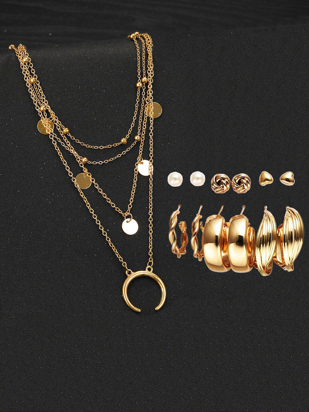 

Jewels Galaxy Gold-Plated Layered Necklace & Set Of 6 Jewellery Set