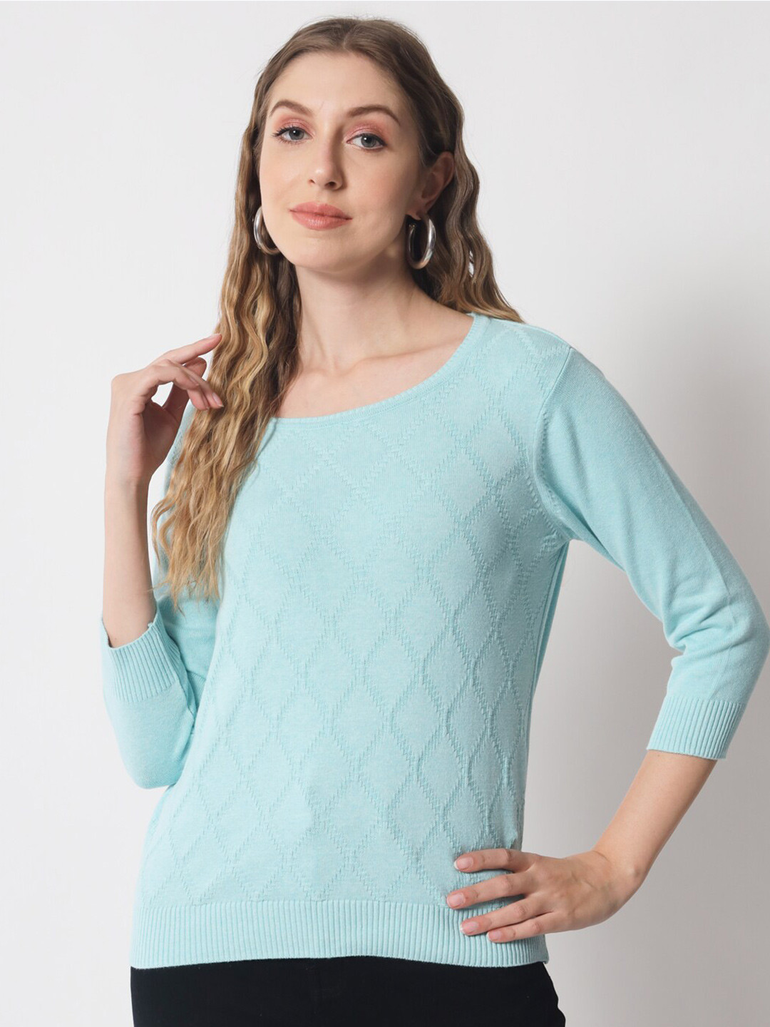 

DAiSY Women Blue Checked Checked Pullover