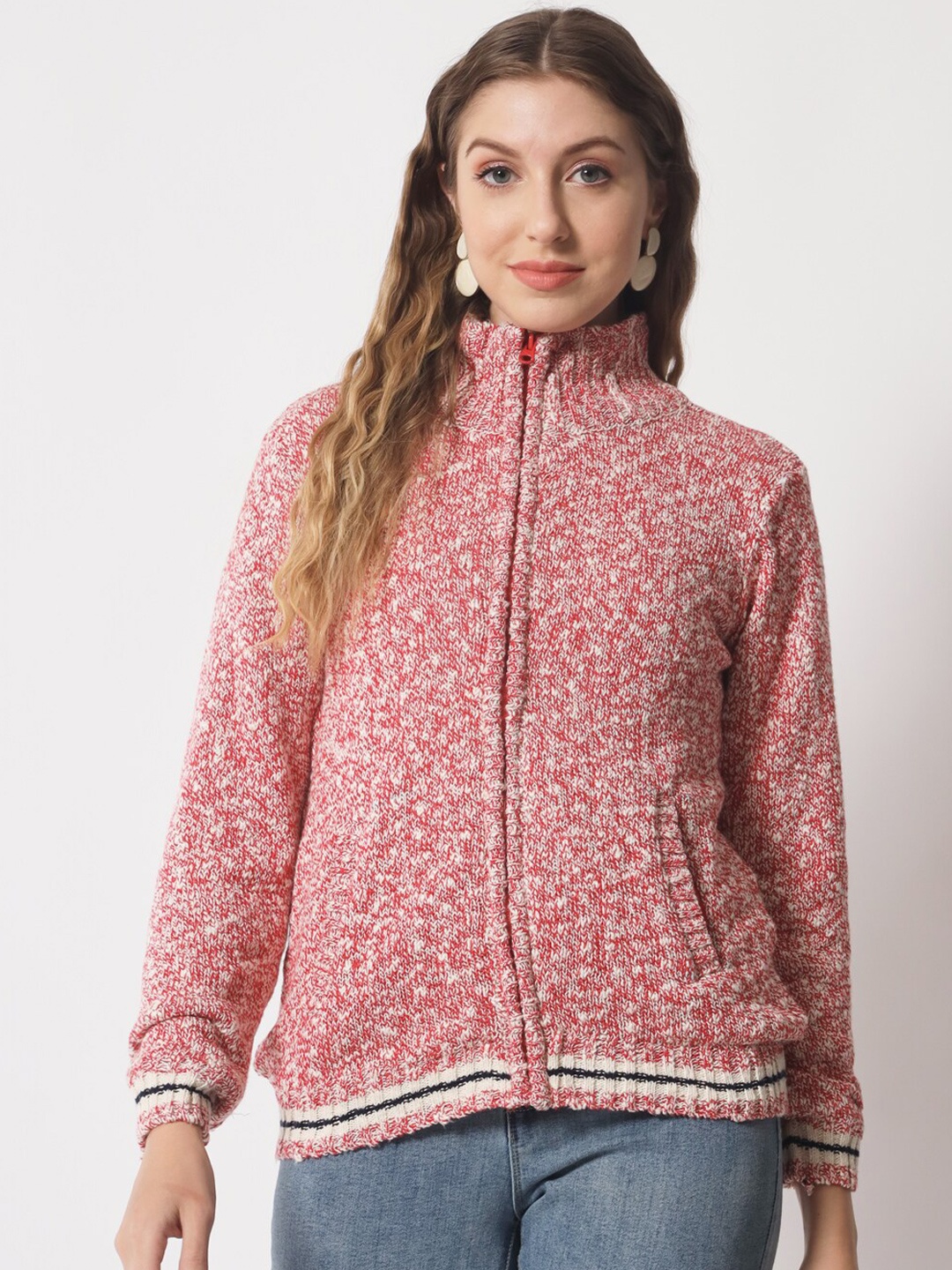 

DAiSY Women Red & White Printed Cardigan