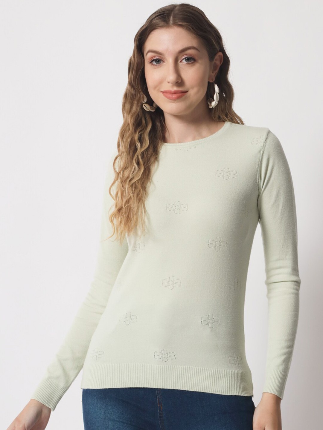 

DAiSY Women Green Cable Knit Pullover