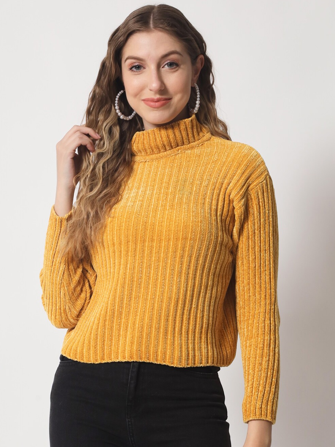 

DAiSY Women Mustard Ribbed Pullover