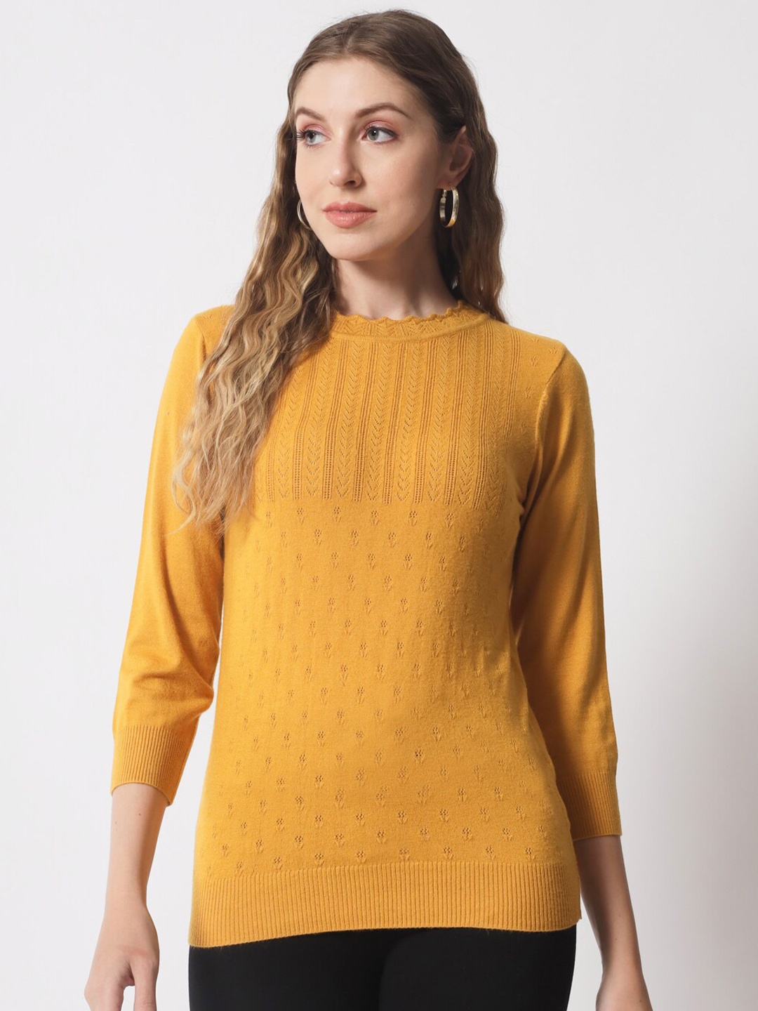 

DAiSY Women Mustard Cable Knit Pullover