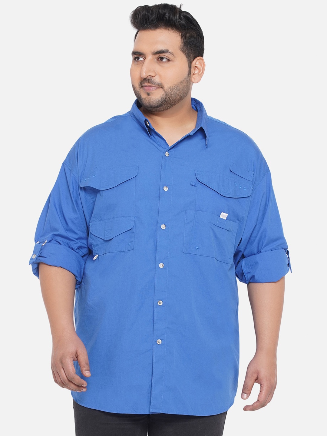 

Santonio Men Plus Size Casual Pure Cotton Shirt, Blue