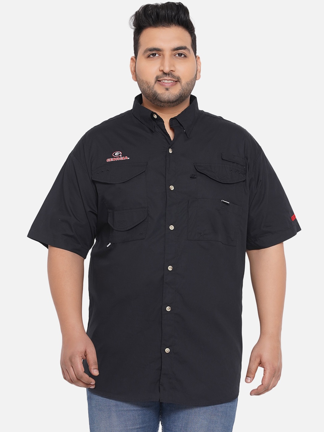 

Santonio Men Plus Size Casual Pure Cotton Shirt, Black