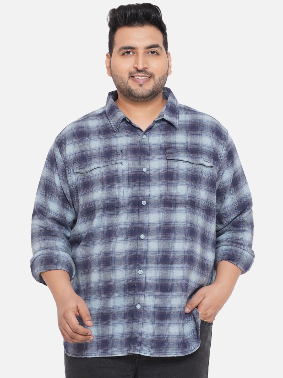 

Santonio Men Plus Size Checked Casual Shirt, Grey
