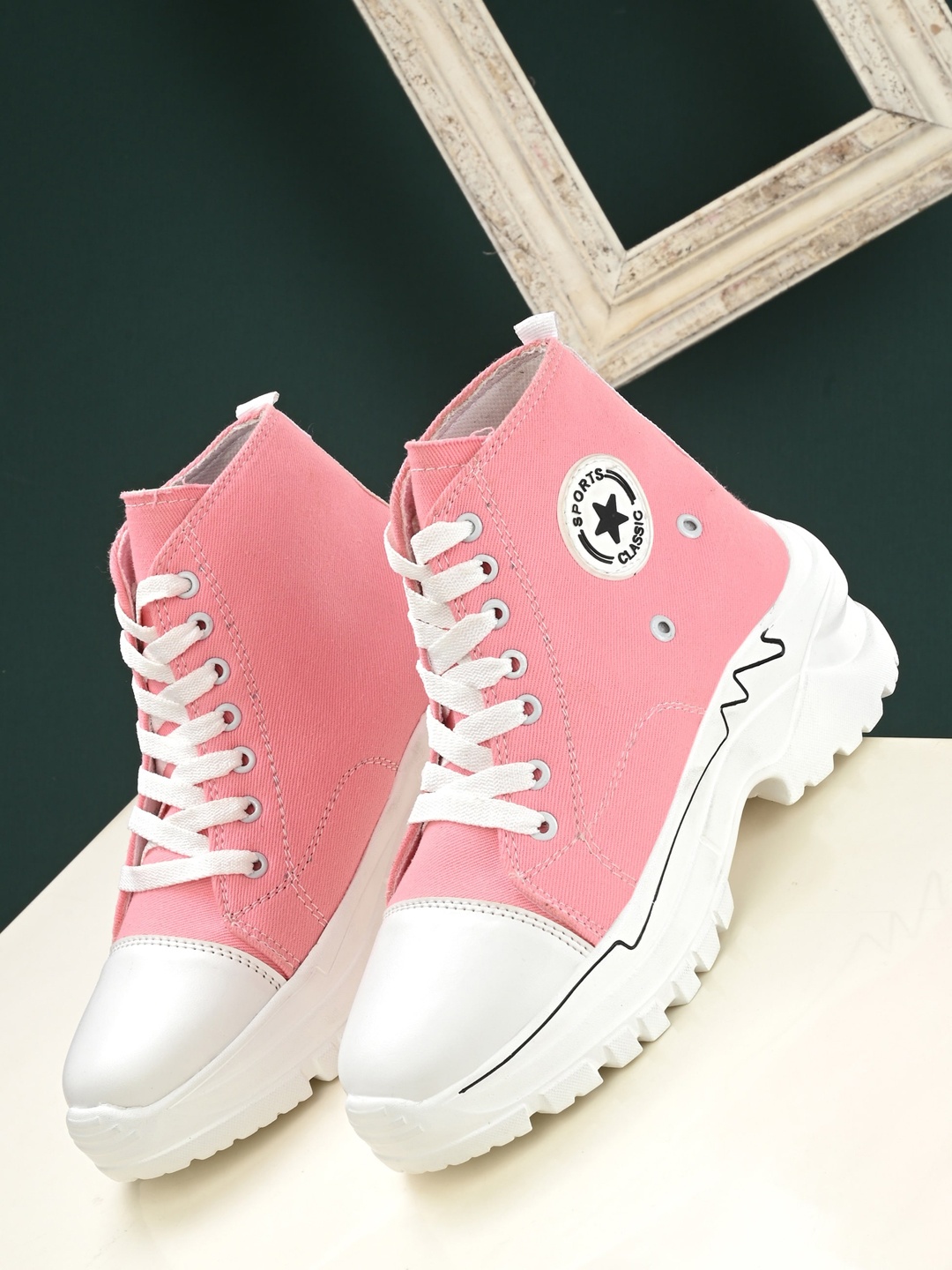 

BUCIK Women Colourblocked High-Top Lightweight Sneakers, Pink