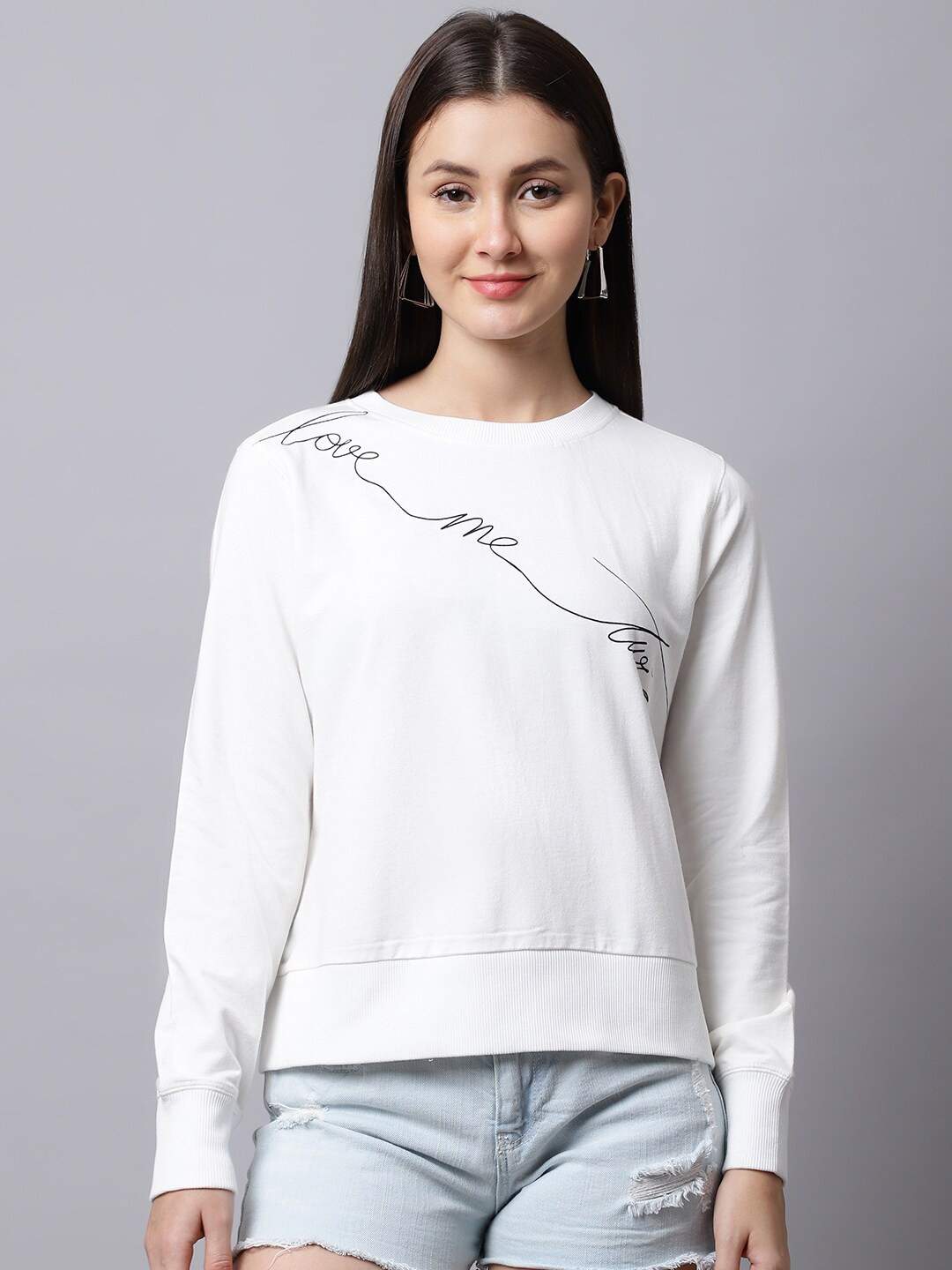 

DOOR74 Women Off White Sweatshirt