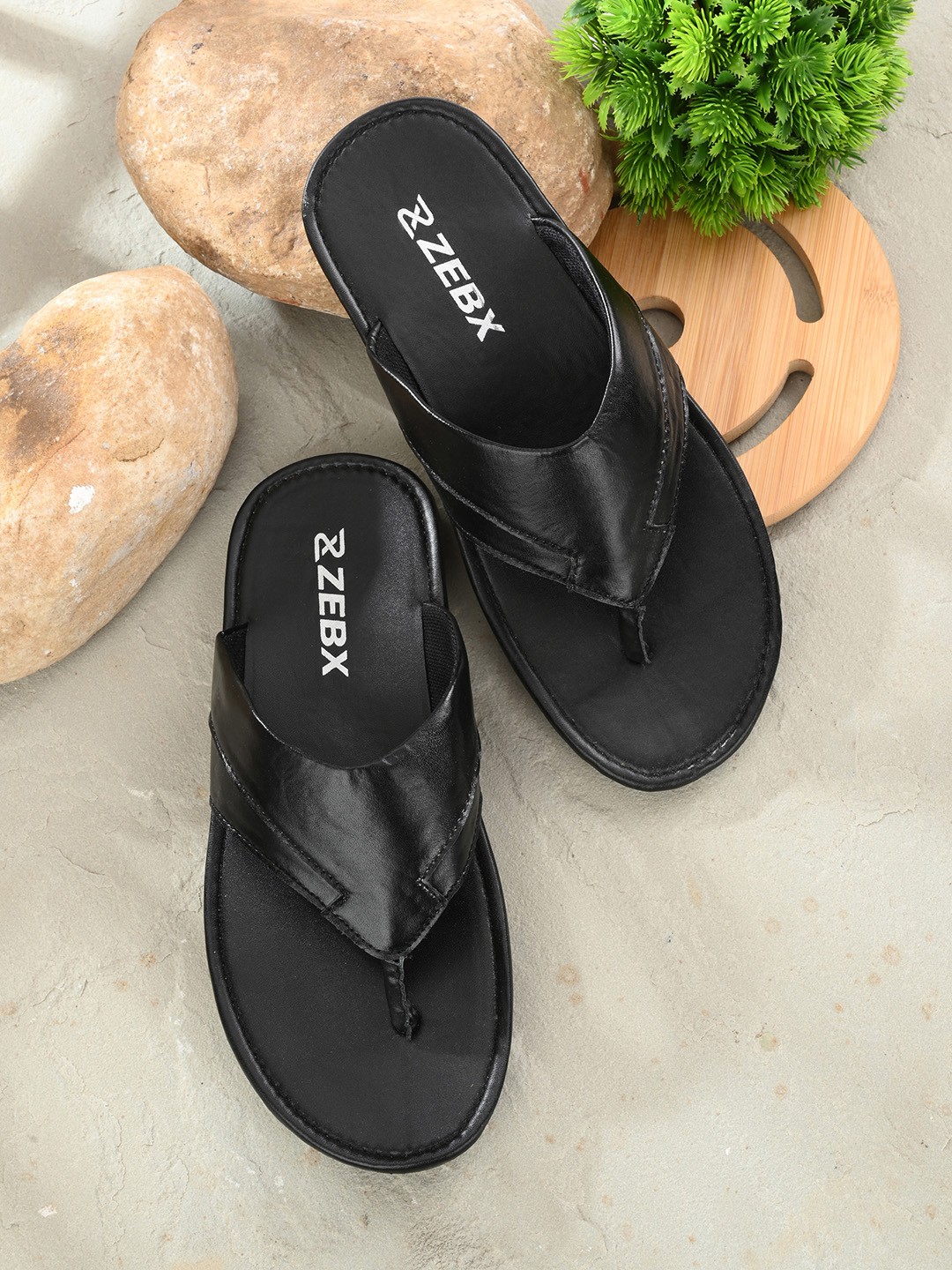 

ZEBX Men Slip-On Thong Flip-Flops, Black