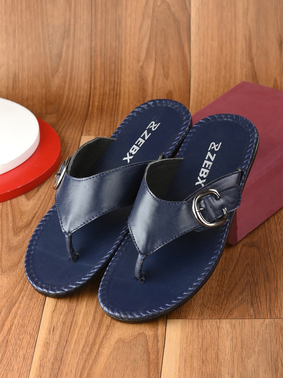 ZEBX Men Buckle Detail Comfort Sandals, Blue