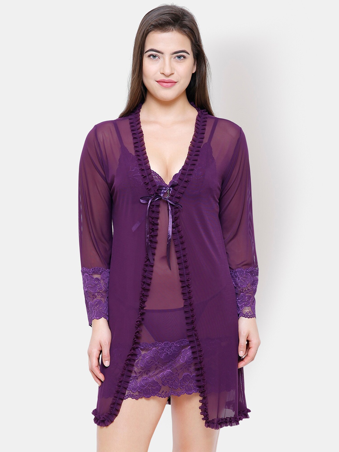 

FashionRack Net Baby Doll With Robe, Purple