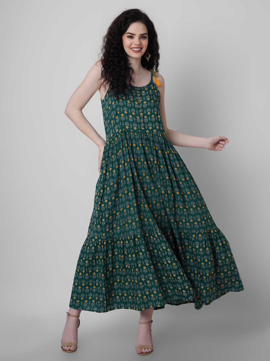 

KALINI Ethnic Motifs Maxi Dress, Green