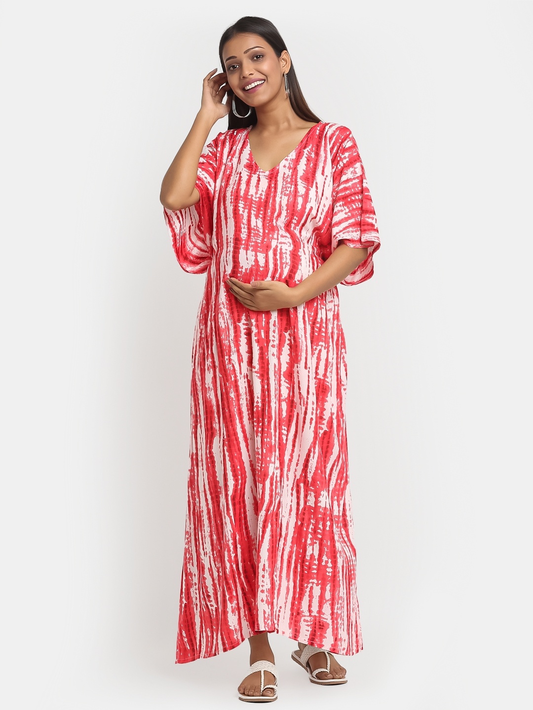 

Mylo Kaftan Maternity A-Line Dress with Zipper, Pink
