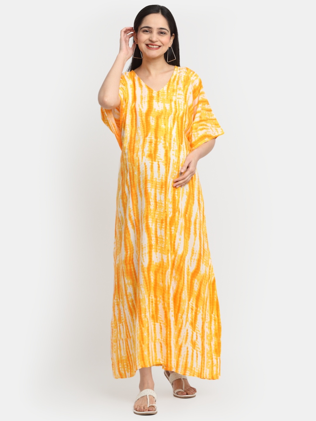 

Mylo Kaftan Maternity A-Line Dress with Zipper, Orange