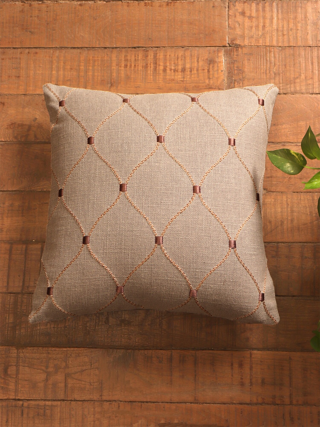 

ZEBA Grey & Orange Geometric Square Cushion Cover