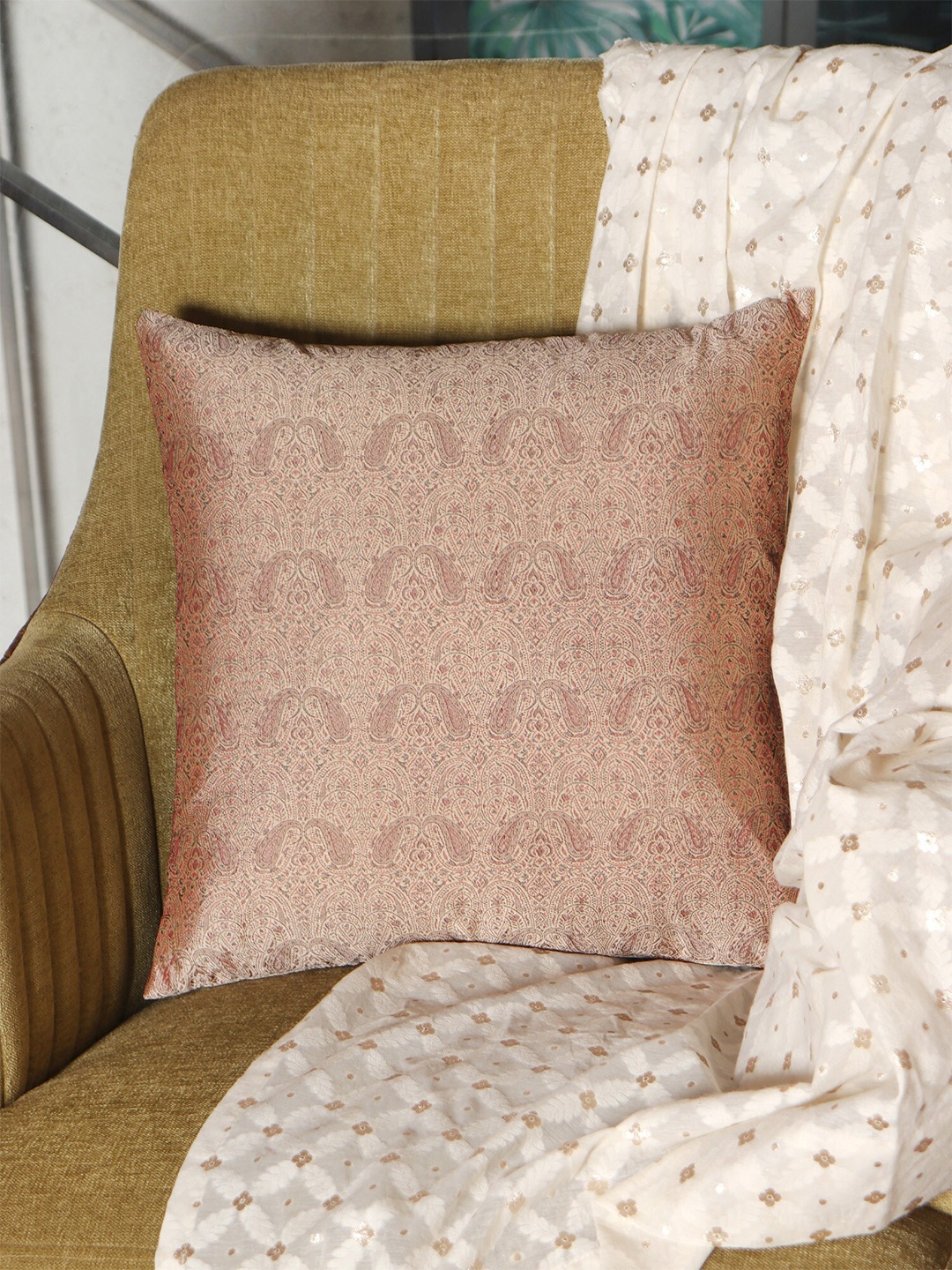 

ZEBA Square Silk Brocade Cushion Cover, Gold