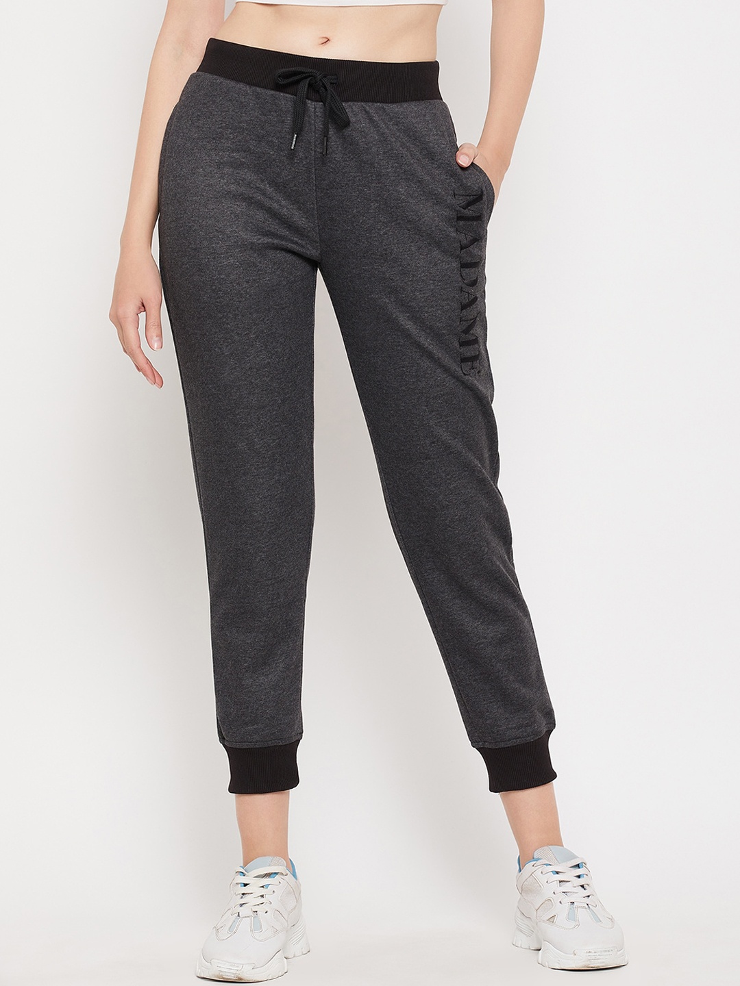 

MADAME M SECRET Women Mid-Rise Cotton Joggers, Charcoal