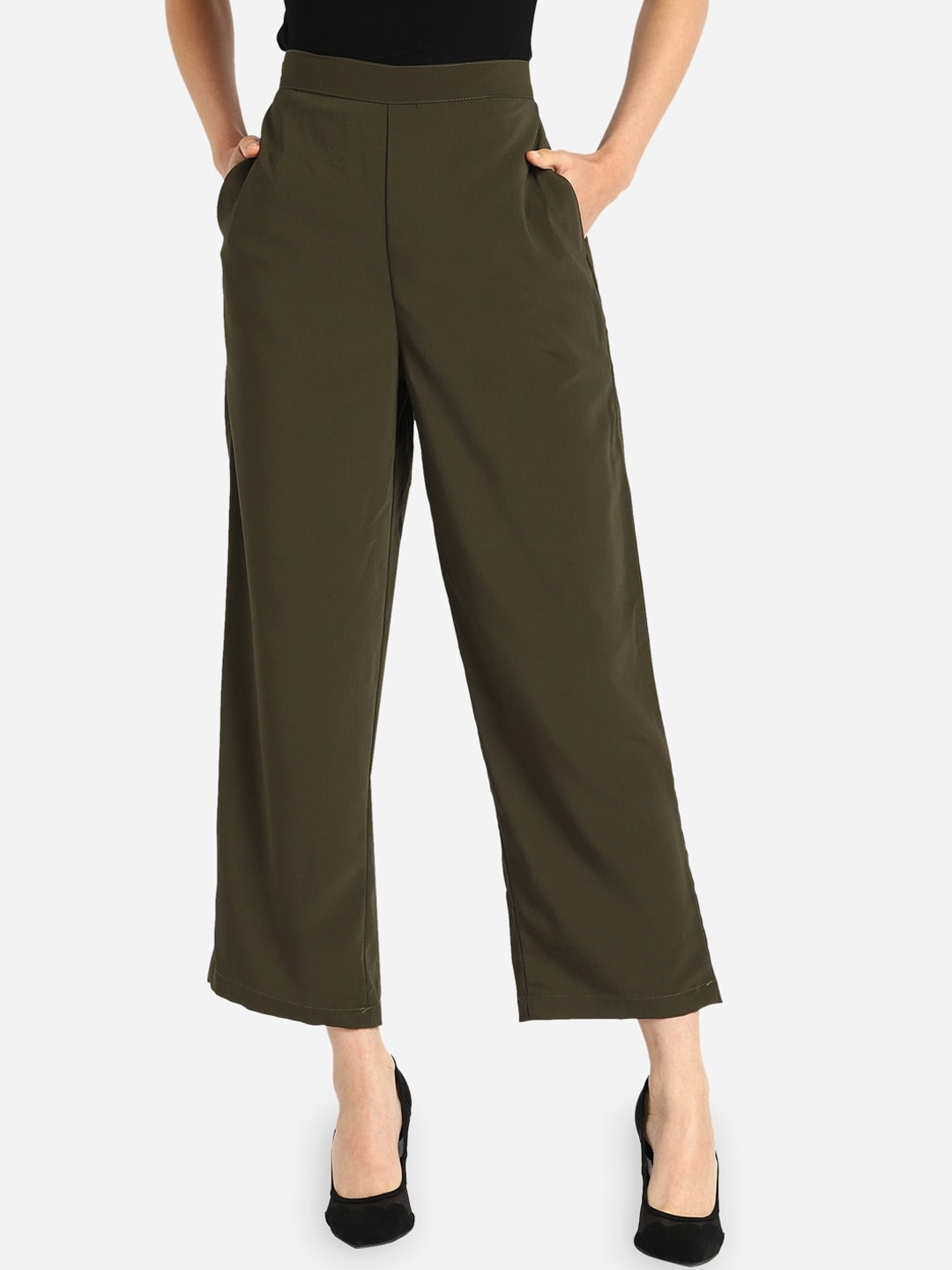 

Fashfun Women Solid Easy Wash Trousers, Green