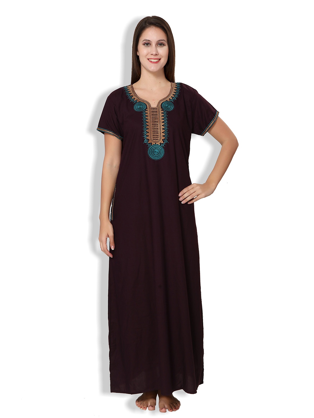 

Sand Dune Women Solid Maxi Nightdress, Burgundy