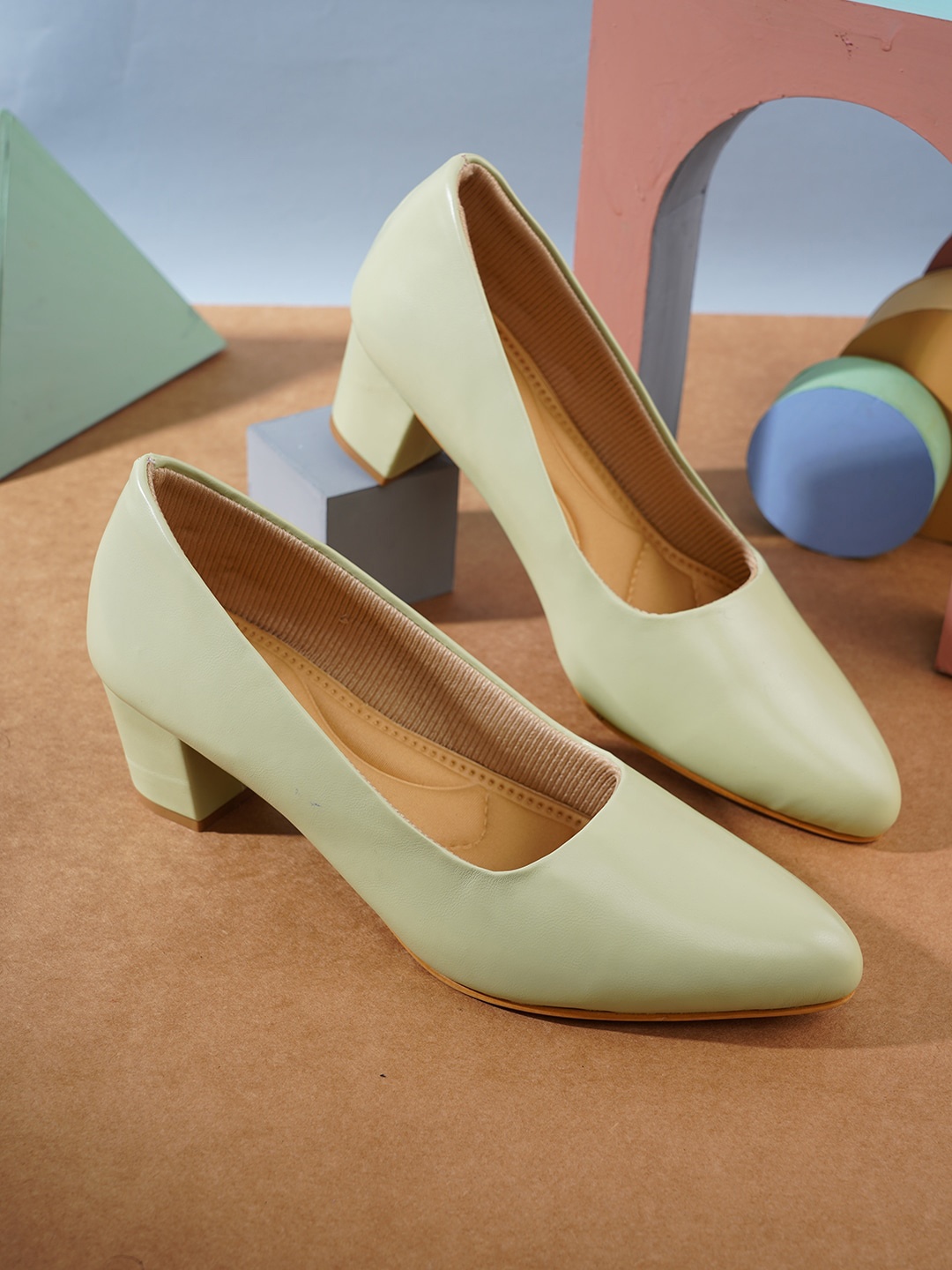 

ICONICS Block Pointed Toe Pumps Heels, Green