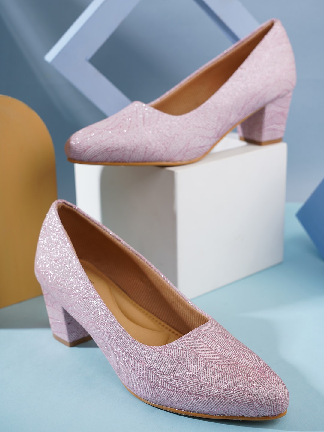 

ICONICS Embellished Block Pumps, Peach