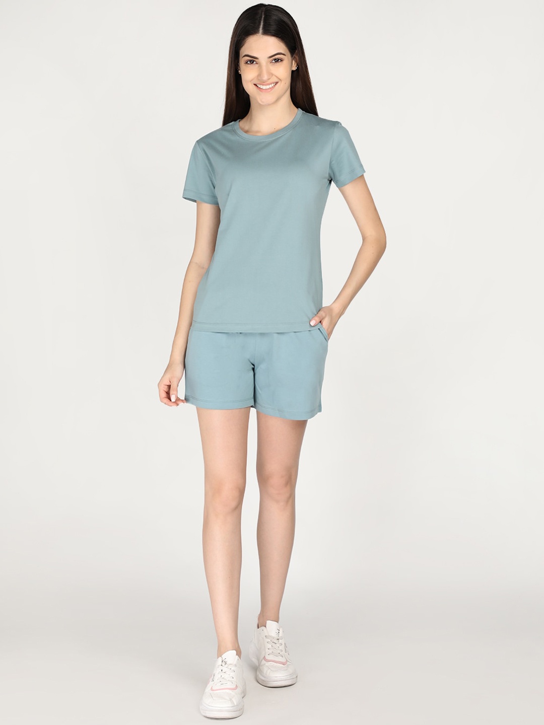 

Plagg Women Top With Shorts Co-Ords Set, Sea green