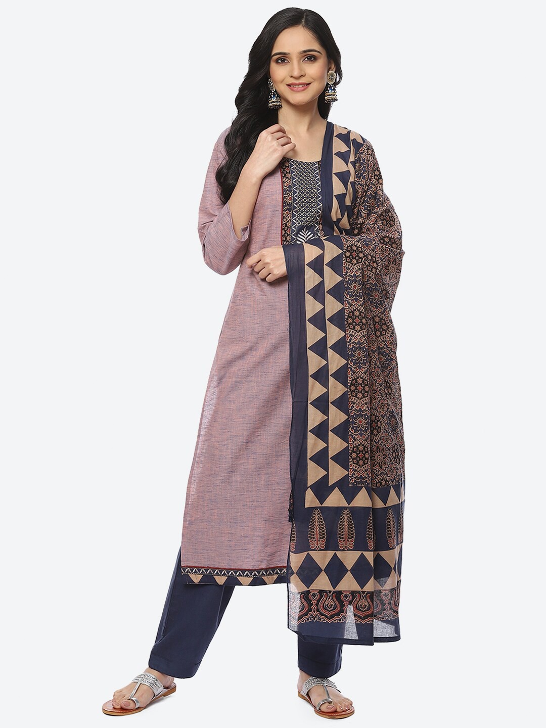 

Biba Printed Unstitched Dress Material, Pink