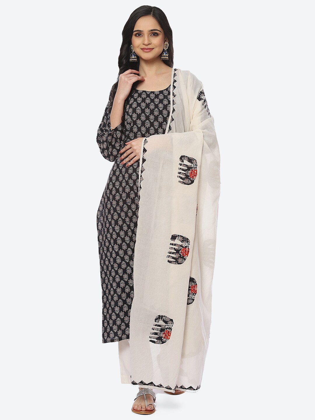 

Biba Printed Unstitched Dress Material, Black