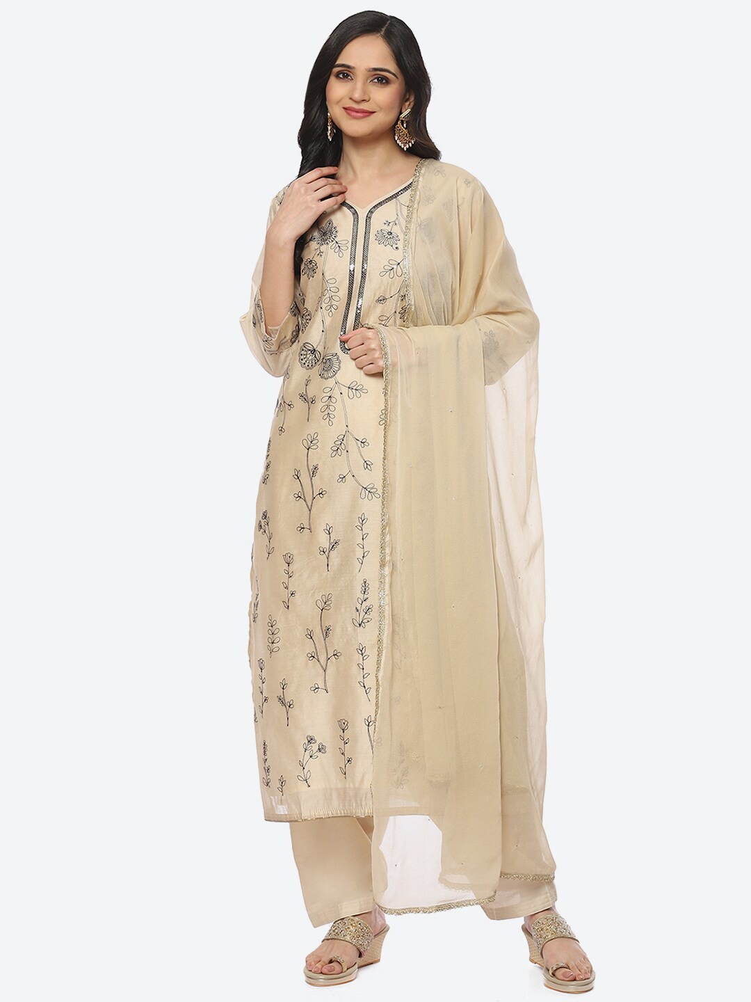 

Biba Embroidered Unstitched Dress Material, Beige