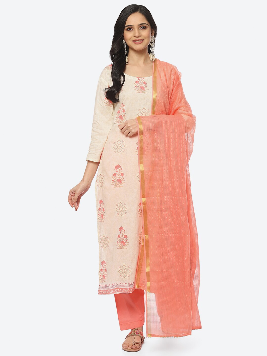 

Biba Printed Unstitched Dress Material, Pink