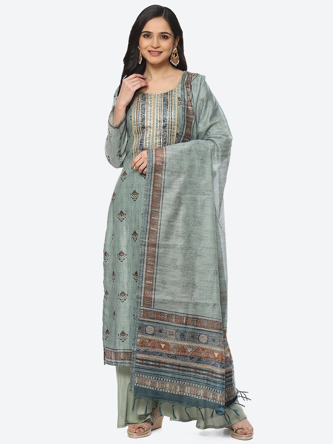 

Biba Printed Unstitched Dress Material, Grey