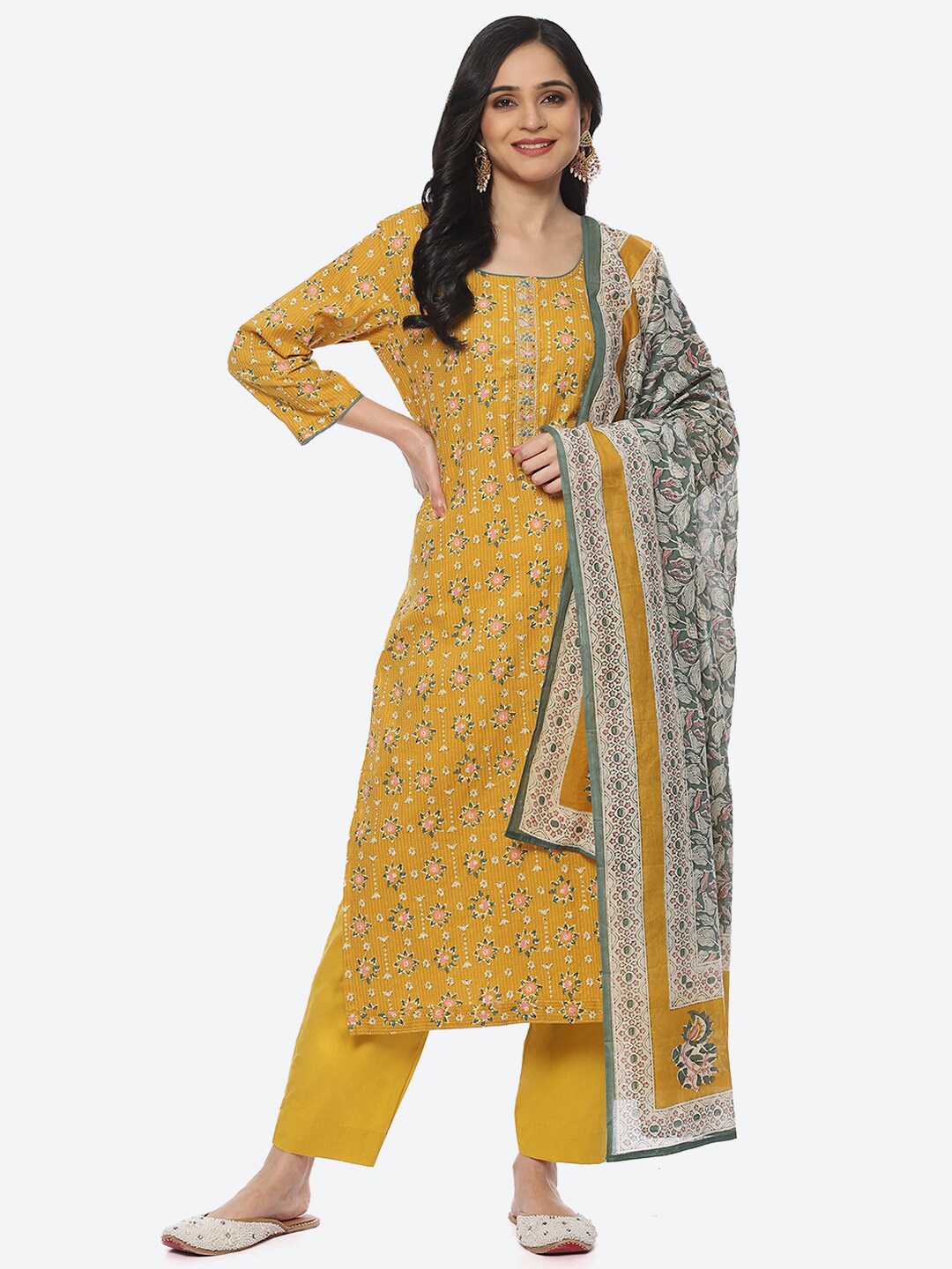 

Biba Floral Printed Unstitched Dress Material, Yellow