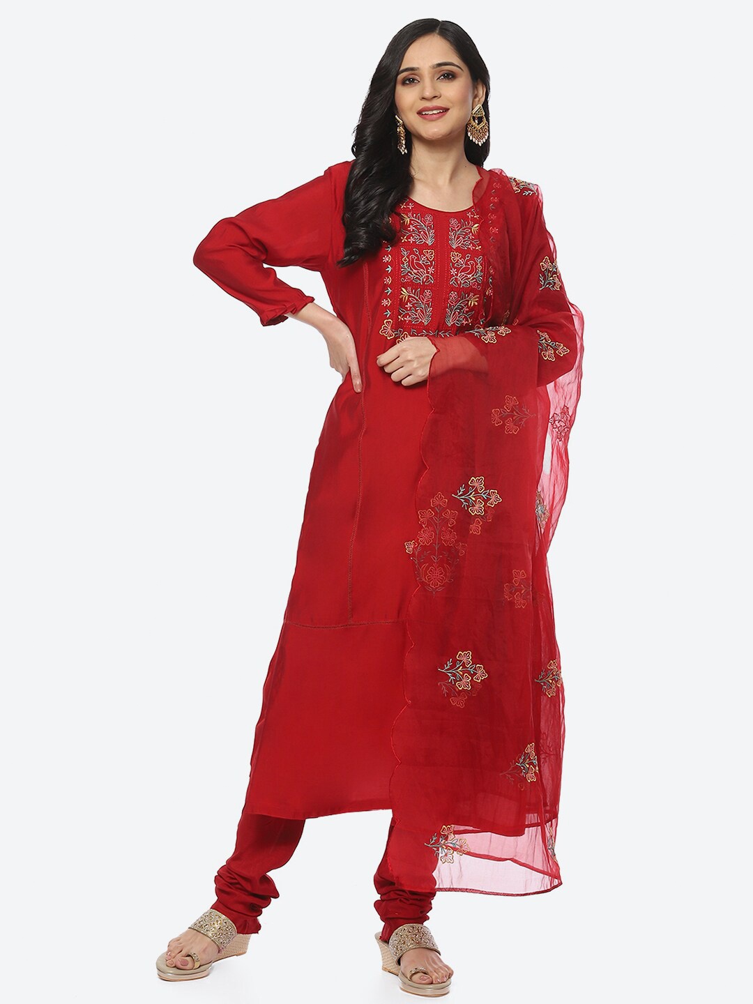 

Biba Embroidered Unstitched Dress Material, Red
