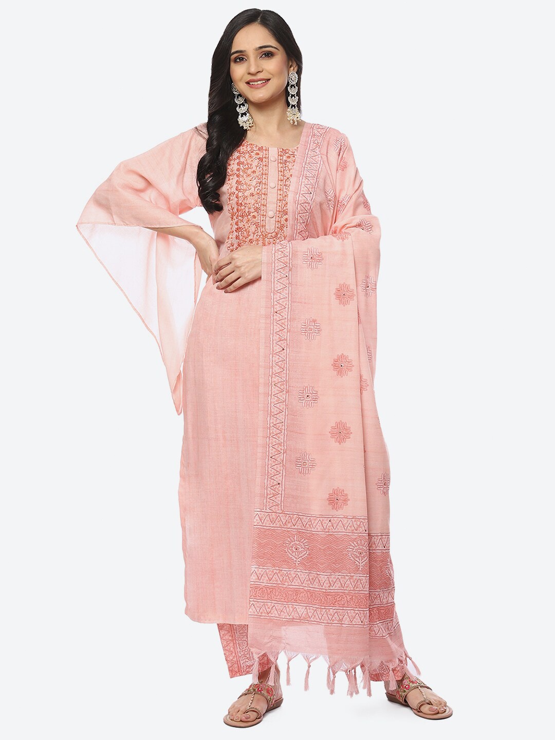 

Biba Embroidered Unstitched Dress Material, Peach
