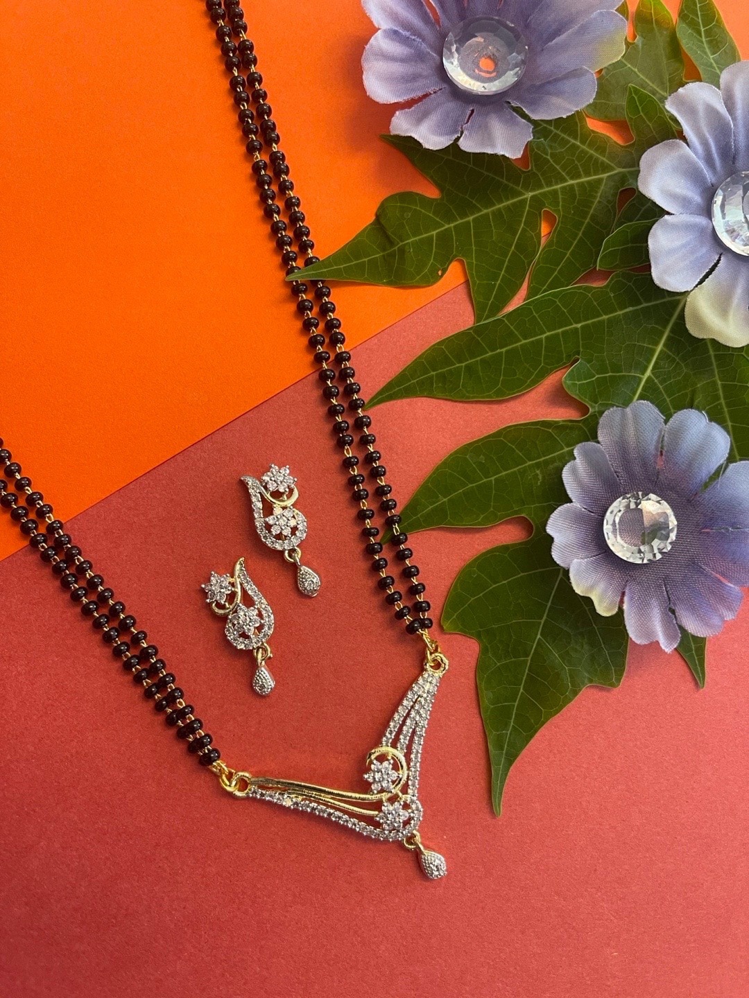 

Digital Dress Room Gold-Plated AD Studded Mangalsutra With Earrings, Black