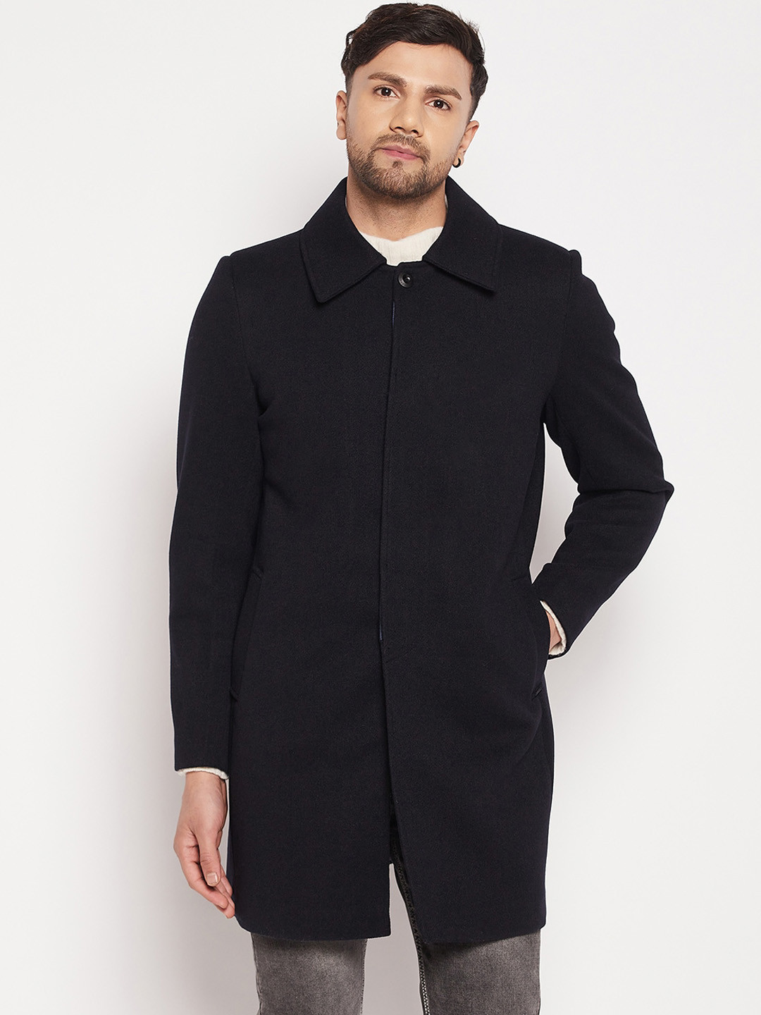 

Okane Men Solid Regular-Fit Wool Overcoat, Navy blue