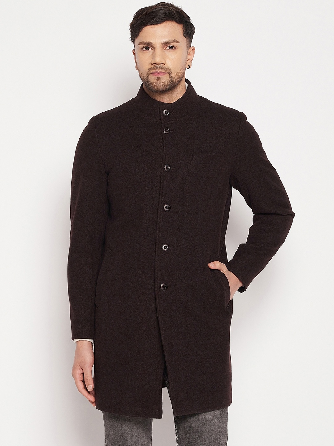 

Okane Men Solid Regular-Fit Wool Overcoat, Coffee brown
