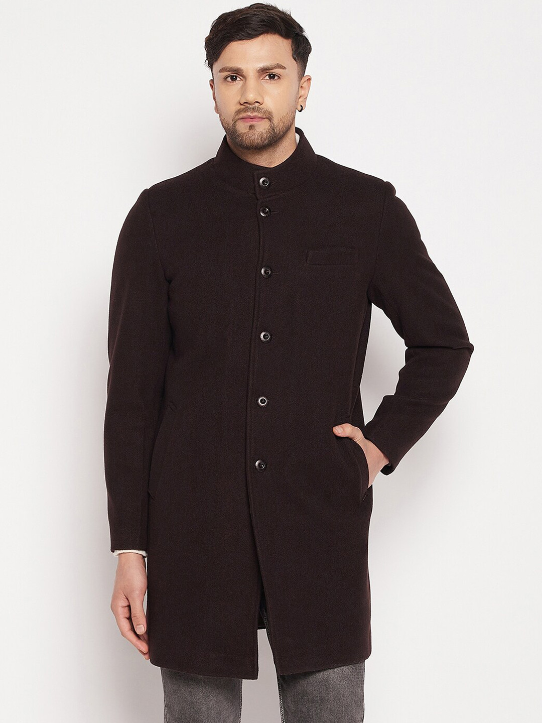 

Okane Men Solid Regular-Fit Wool Overcoat, Coffee brown
