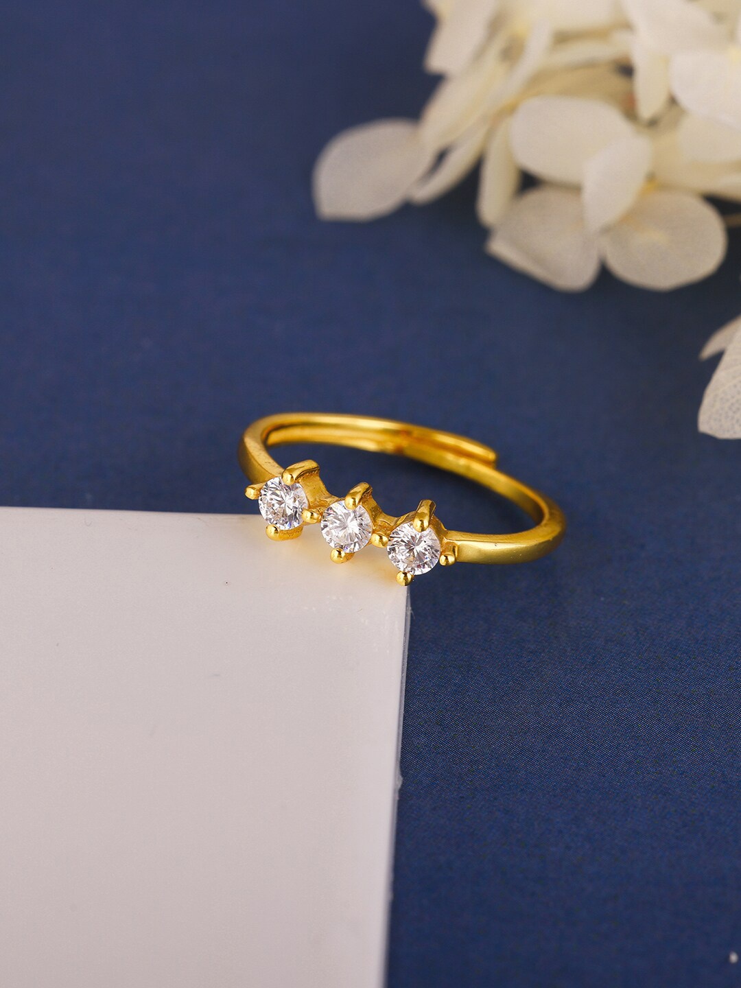 

GIVA Women 925 Sterling Silver Gold-Plated CZ-Studded Adjustable Finger Ring