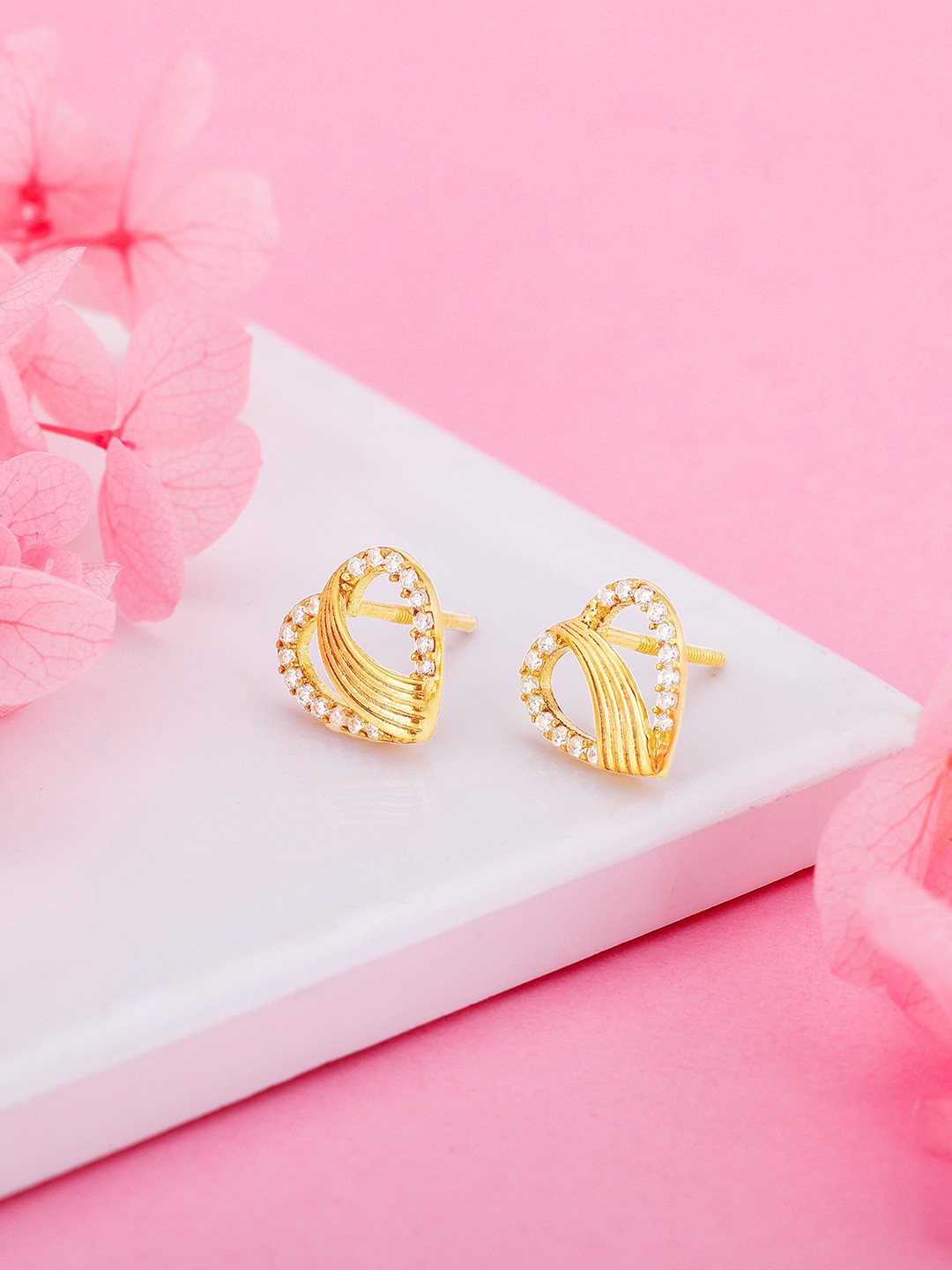 

GIVA 92.5 Sterling Silver Heart Shaped Studs Earrings, Gold