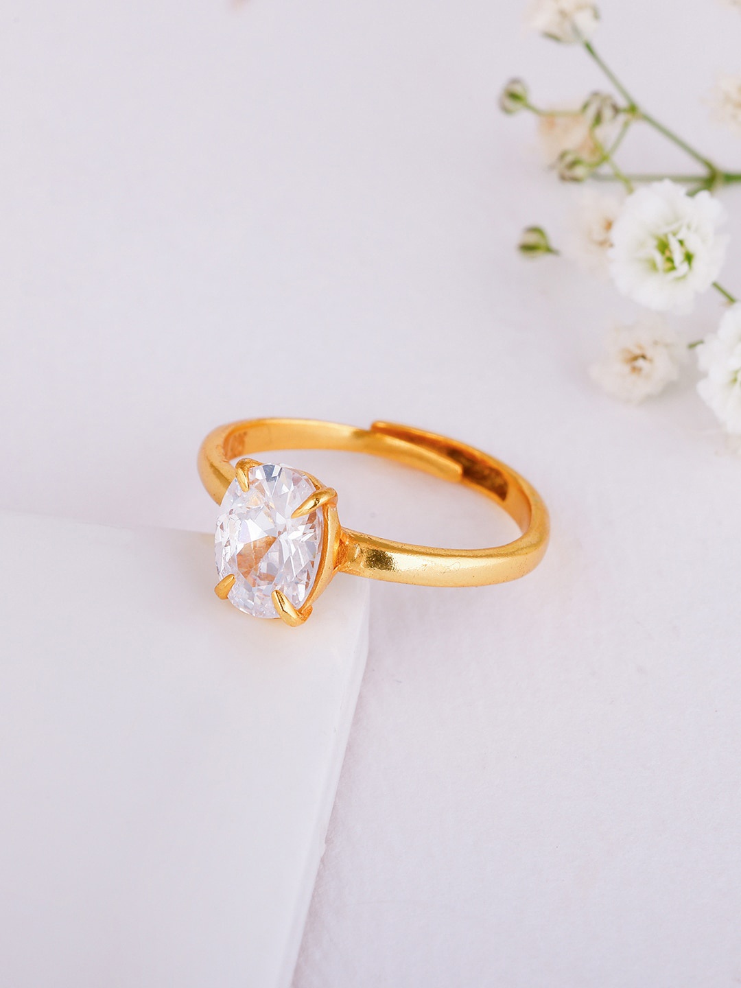 

GIVA 92.5 Sterling Silver Gold-Plated CZ-Studded Adjustable Finger Ring