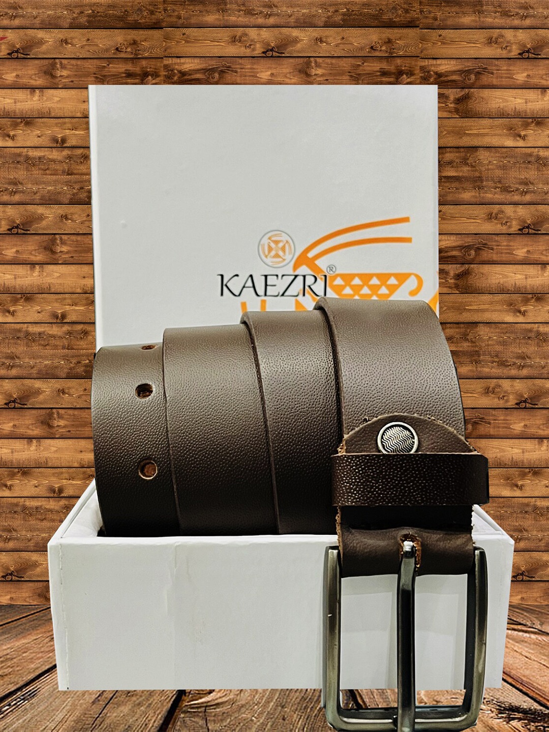 

KAEZRI Men Textured Leather Formal Belt, Brown