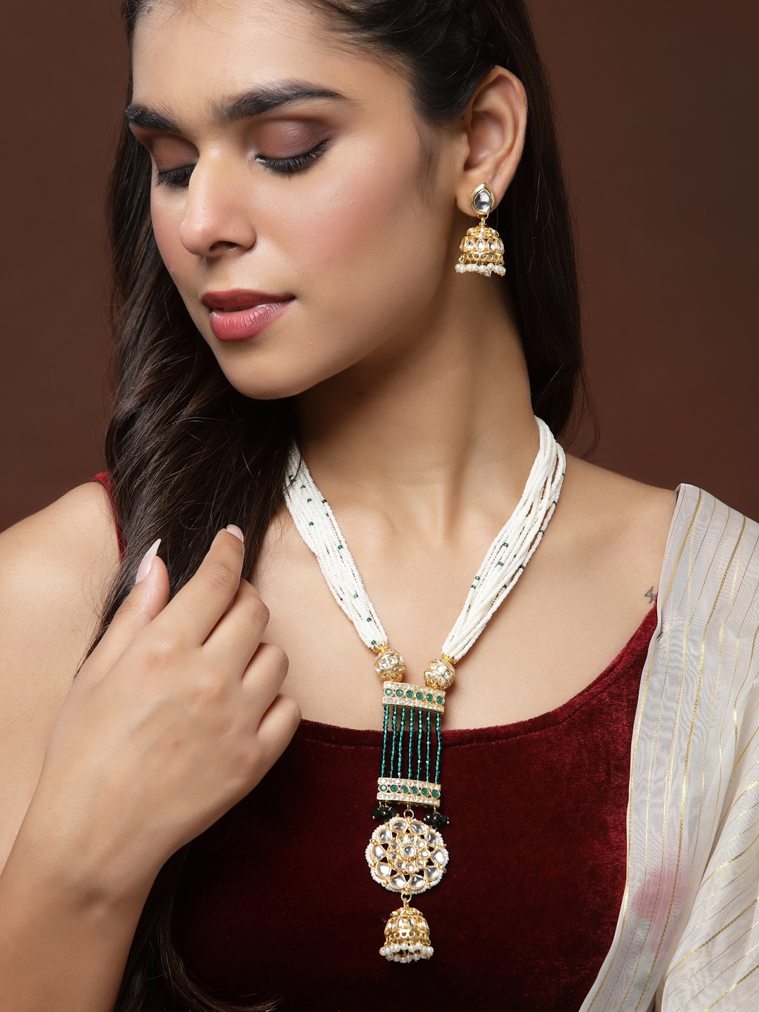 

PANASH Gold-Plated Kundan-Studded & Pearl Beaded Jewellery Set
