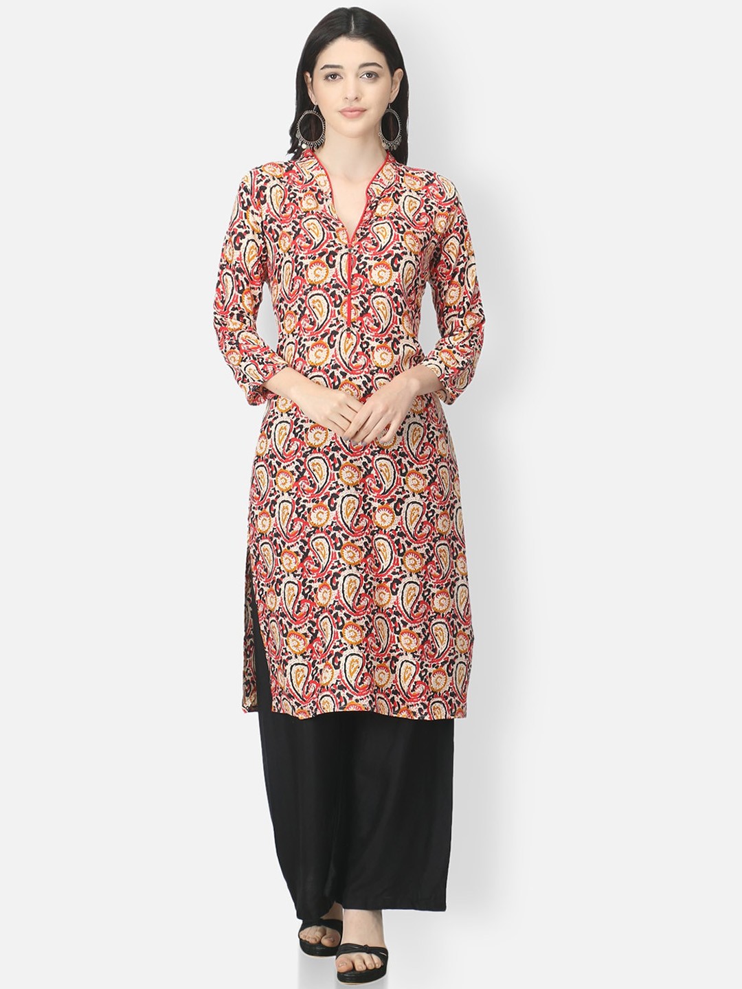 

FEMMIBELLA Women Black Paisley Printed Mirror Work Indie Prints Kurta