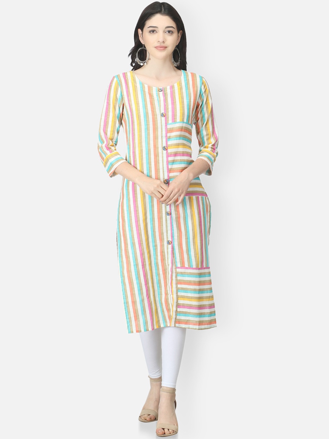 

FEMMIBELLA Women Striped Pastels Round Neck Kurta, White