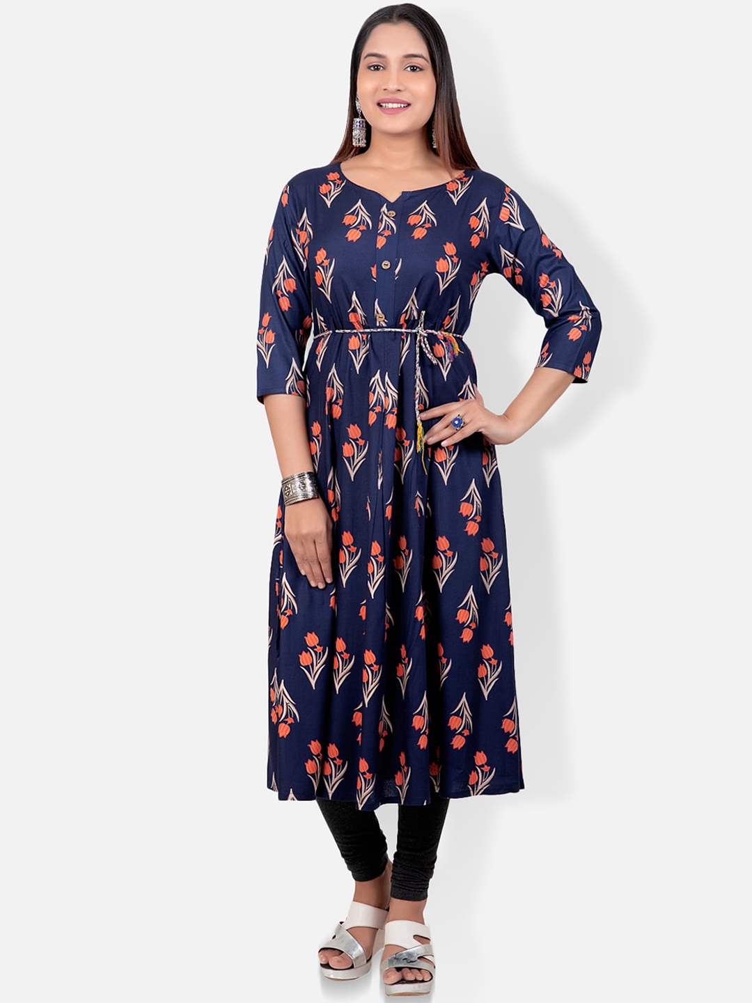 

FEMMIBELLA Women Printed Floral Round Neck Cotton Kurta, Blue