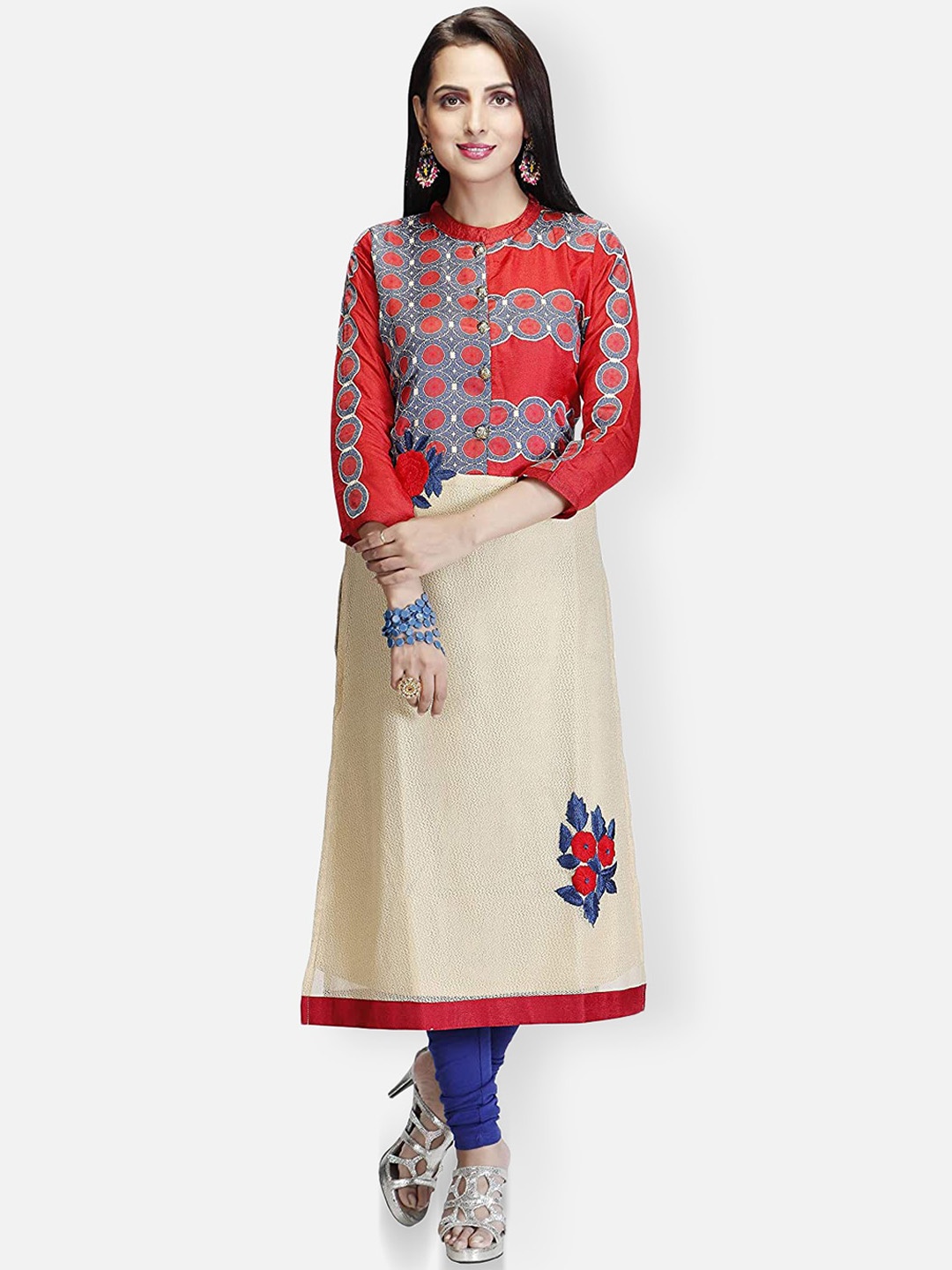 

FEMMIBELLA Women Embroidered Thread Work Floral Kurta, Red