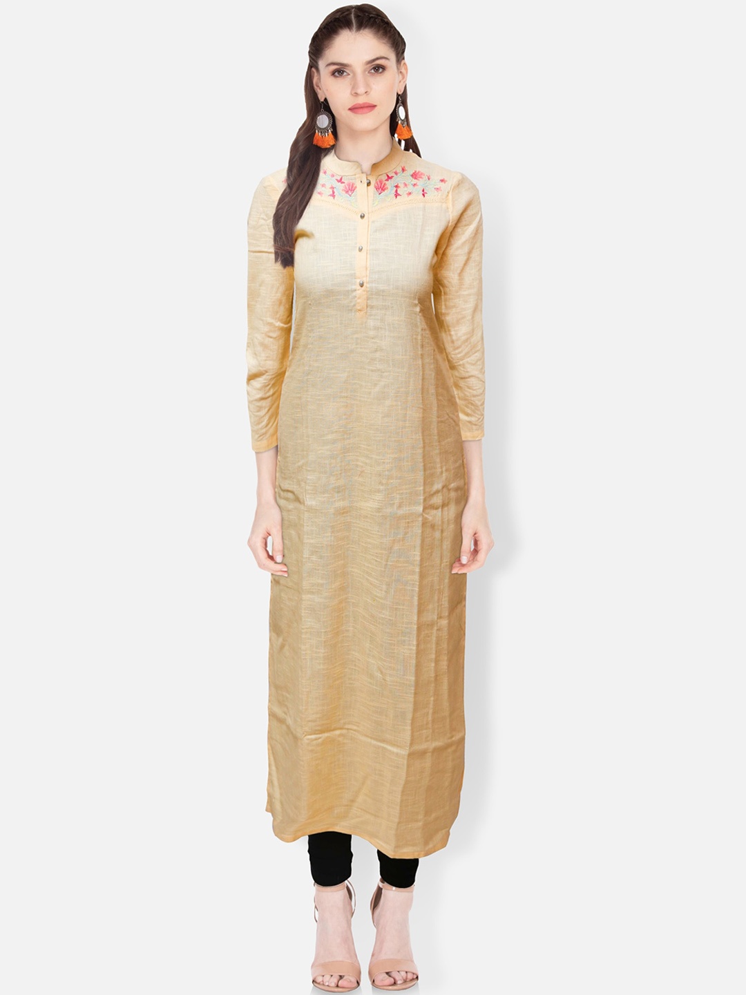 

FEMMIBELLA Women Yellow Thread Work Floral Kurta