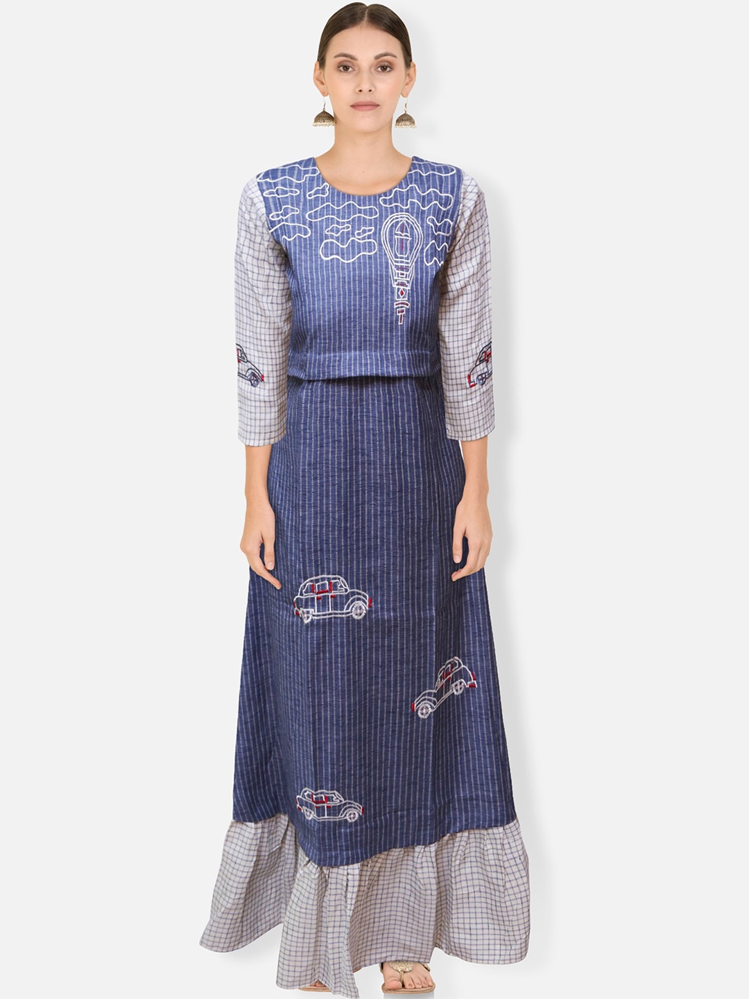 

FEMMIBELLA Women Blue Geometric Embroidered Thread Work Kurta