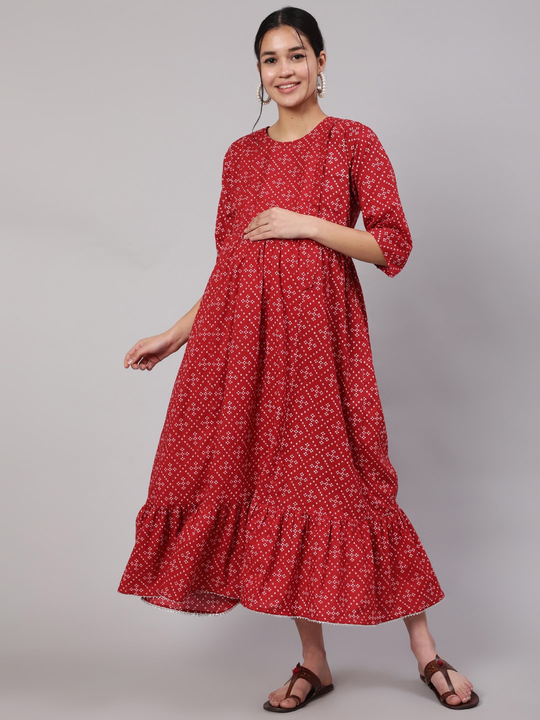 

Nayo Ethnic Motifs Cotton Maternity Maxi Dress, Maroon
