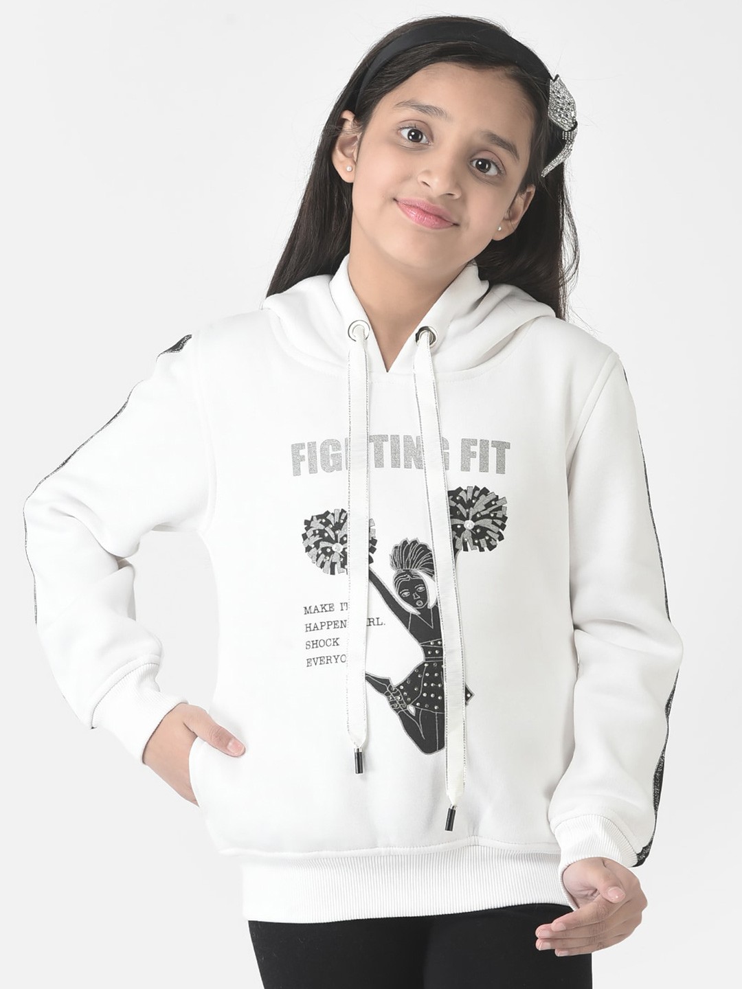 

Crimsoune Club Girls Printed Hooded Sweatshirt, White
